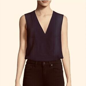 Theory SM Classic Crossover Shell Dk Navy Sleeveless V-Neck Silk Tunic Top $235